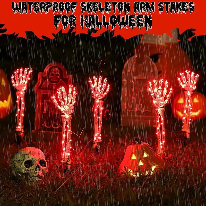 2-Pack Resin Solar-Powered LED Skeleton Arm Ground Stake Lights