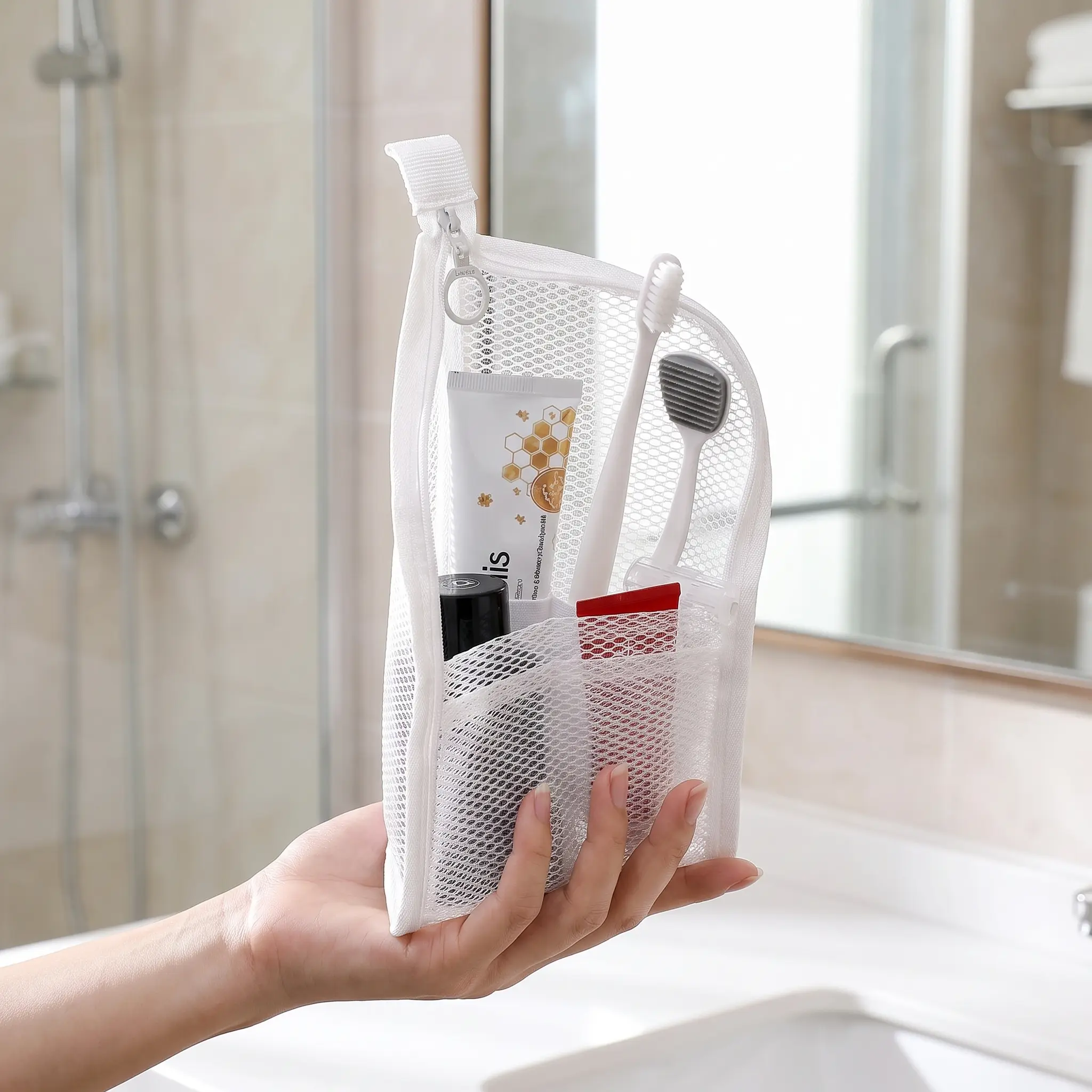 Mesh Zipper Toiletry Storage Pouch