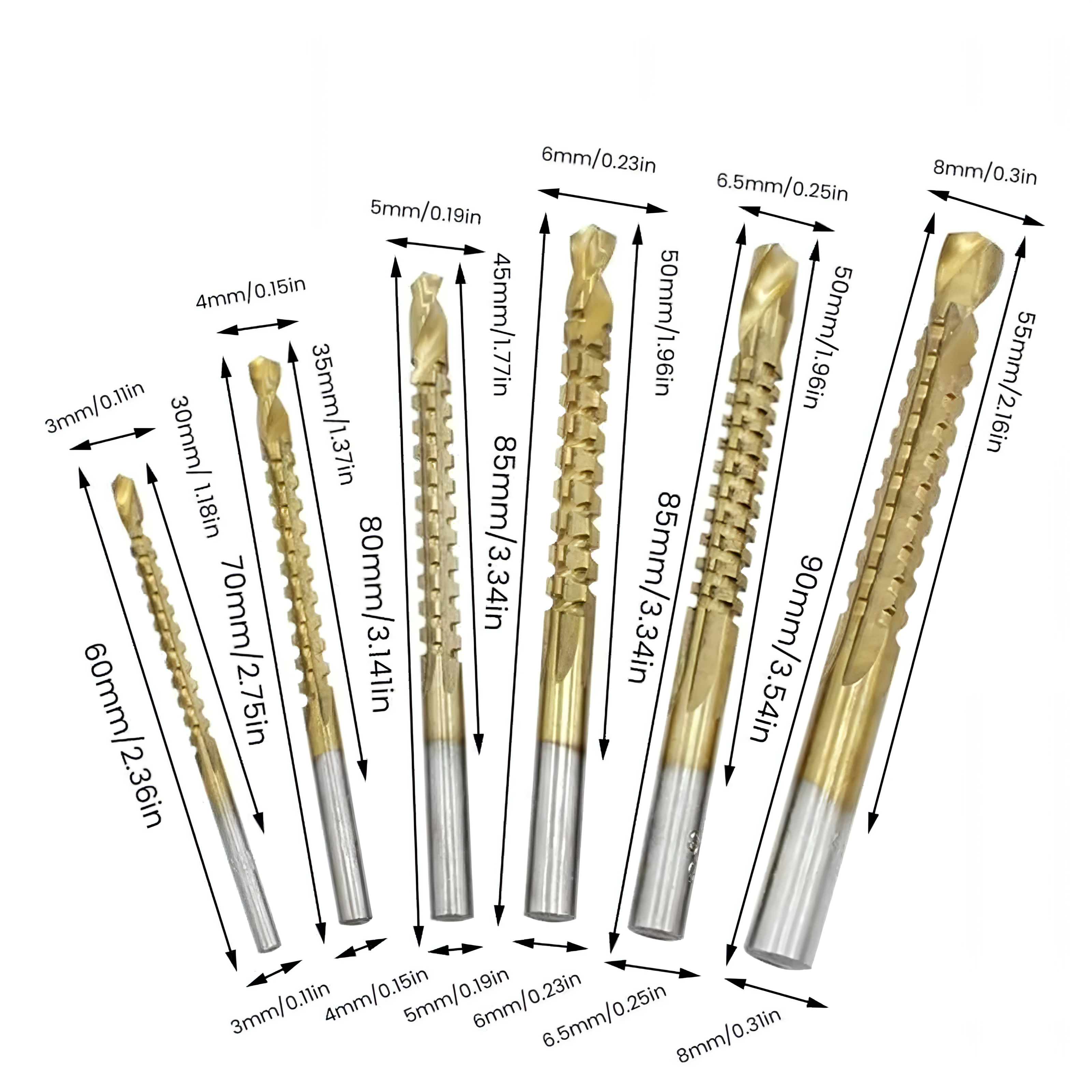 Drill Bit Set, Twist Drill Bits, Power Tool Accessories, 6Pcs Titanium Coated Carbon Steel Drill Bit Kit, 135° Split Point Straight Shank Anti-Walk Drilling Tools, Fully Ground Heat Resistant Bits