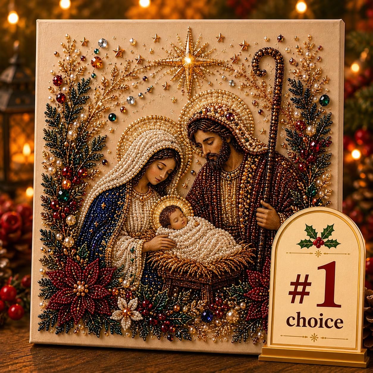 DIY Jesus Pearl Art Kit, 5D Special Shape Diamond Painting for Adults, Religious Wall Art Frame, Christian Mosaic Craft Kit, Christ Pearl Gem Painting Crafts 10X10 Inch (Nativity of Jesus)