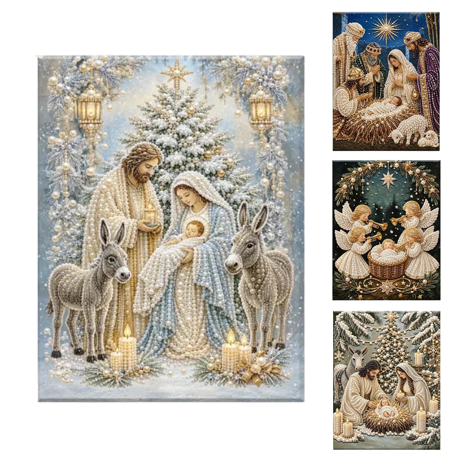 DIY Jesus Pearl Art Kit, 5D Special Shape Diamond Painting for Adults, Religious Wall Art Frame, Christian Mosaic Craft Kit, Christ Pearl Gem Painting Crafts 10X10 Inch (Nativity of Jesus)