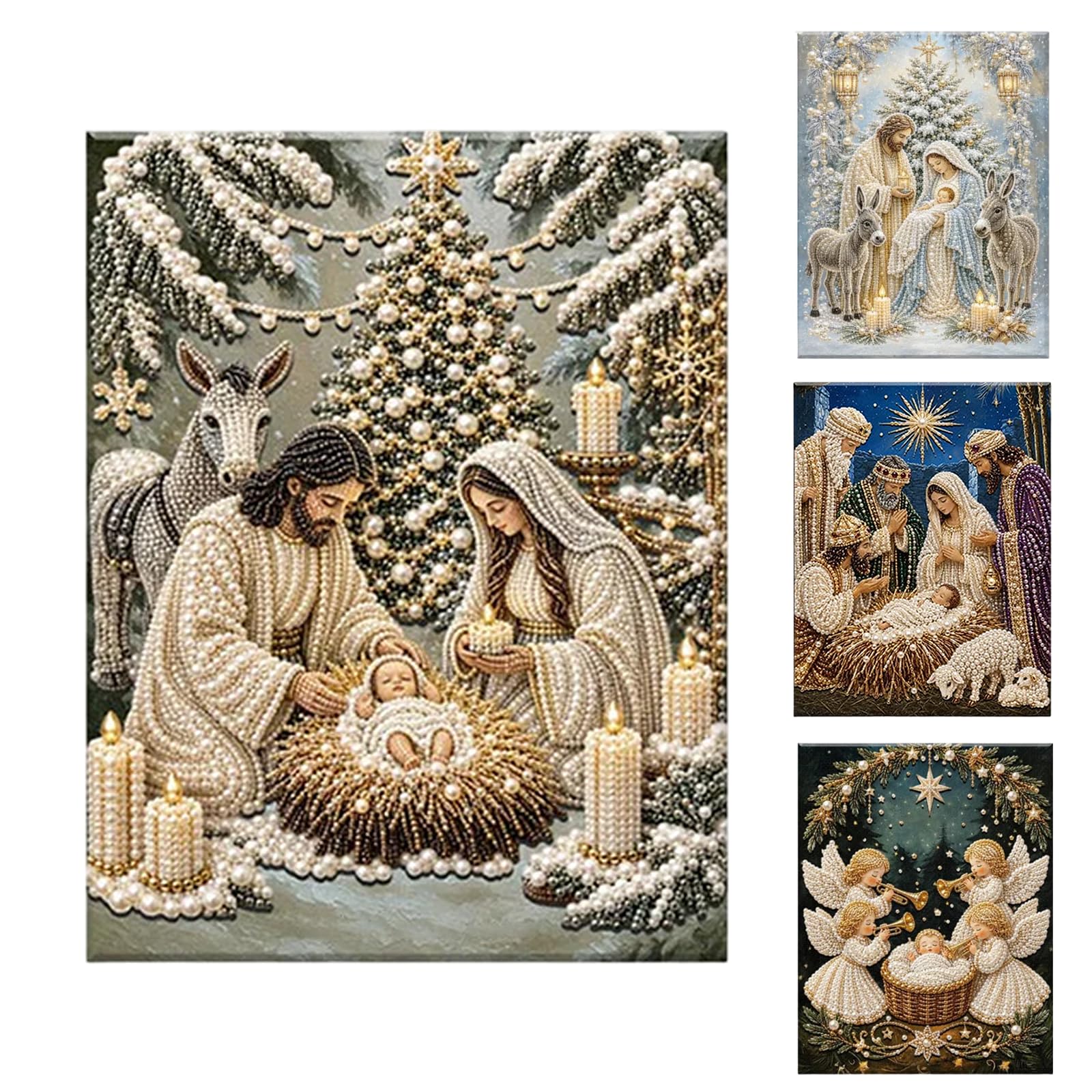 DIY Jesus Pearl Art Kit, 5D Special Shape Diamond Painting for Adults, Religious Wall Art Frame, Christian Mosaic Craft Kit, Christ Pearl Gem Painting Crafts 10X10 Inch (Nativity of Jesus)