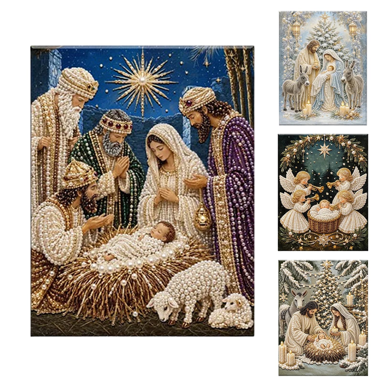 DIY Jesus Pearl Art Kit, 5D Special Shape Diamond Painting for Adults, Religious Wall Art Frame, Christian Mosaic Craft Kit, Christ Pearl Gem Painting Crafts 10X10 Inch (Nativity of Jesus)
