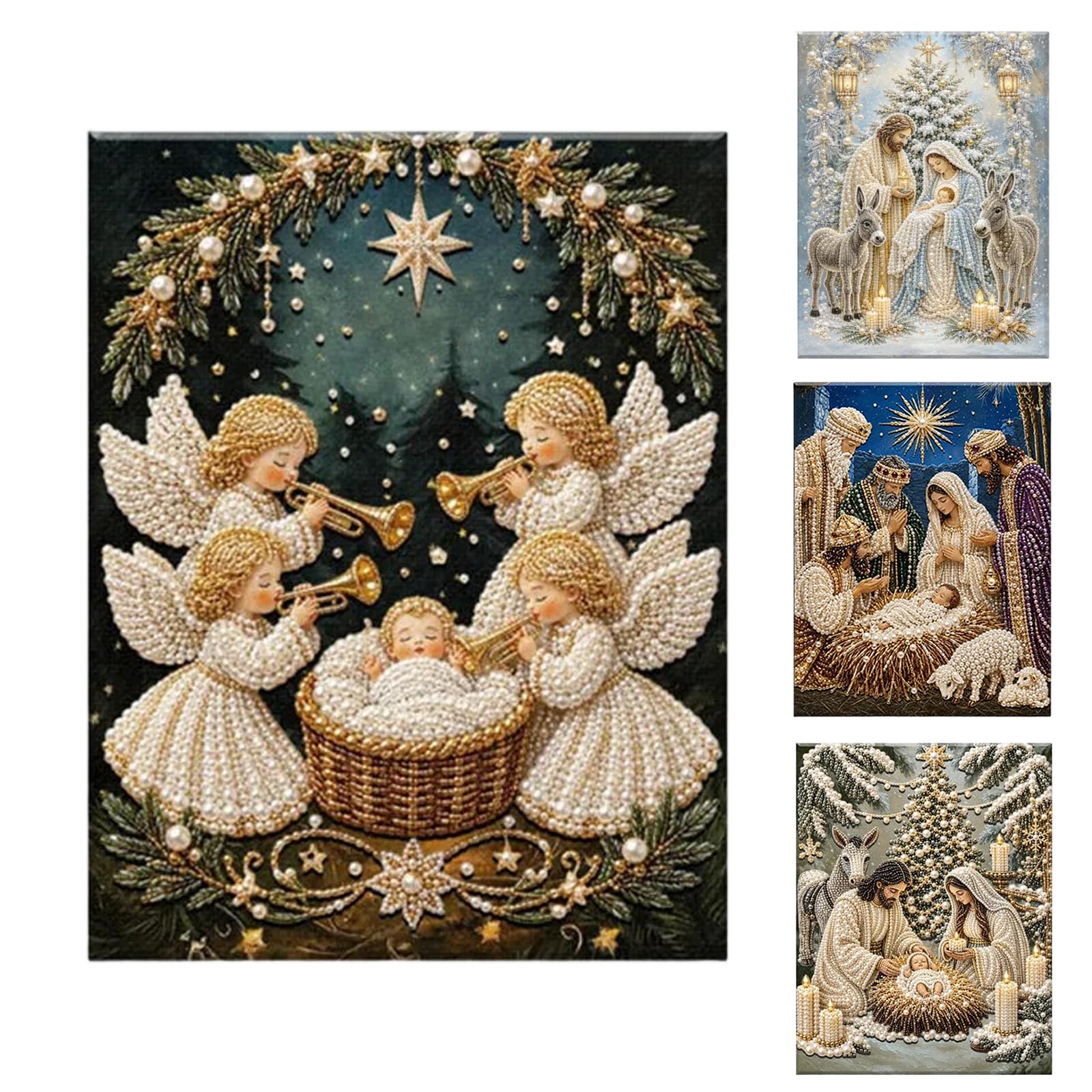DIY Jesus Pearl Art Kit, 5D Special Shape Diamond Painting for Adults, Religious Wall Art Frame, Christian Mosaic Craft Kit, Christ Pearl Gem Painting Crafts 10X10 Inch (Nativity of Jesus)