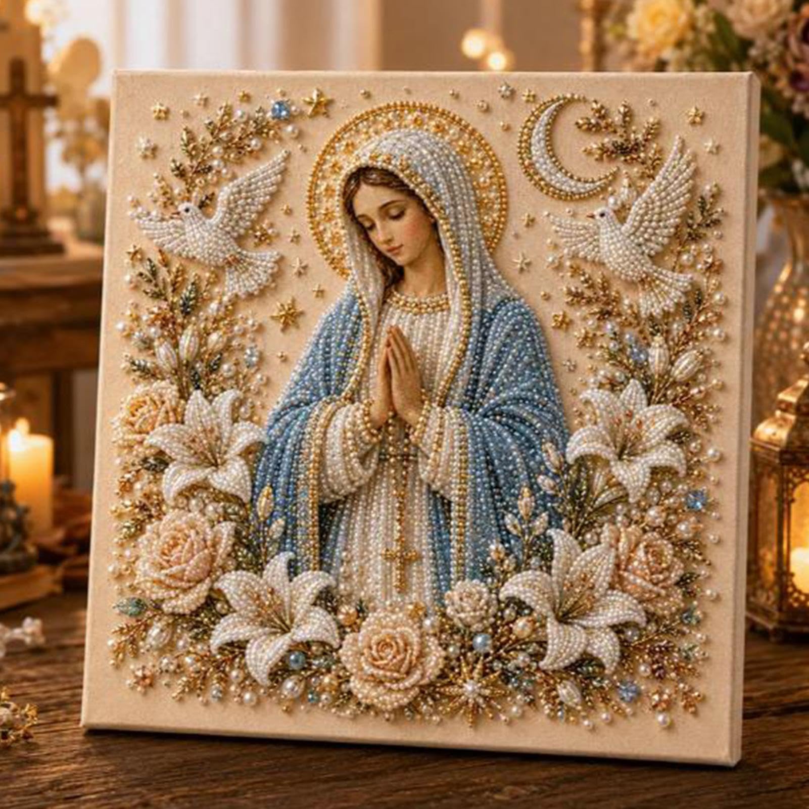 DIY Jesus Pearl Art Kit, 5D Special Shape Diamond Painting for Adults, Religious Wall Art Frame, Christian Mosaic Craft Kit, Christ Pearl Gem Painting Crafts 10X10 Inch (Nativity of Jesus)