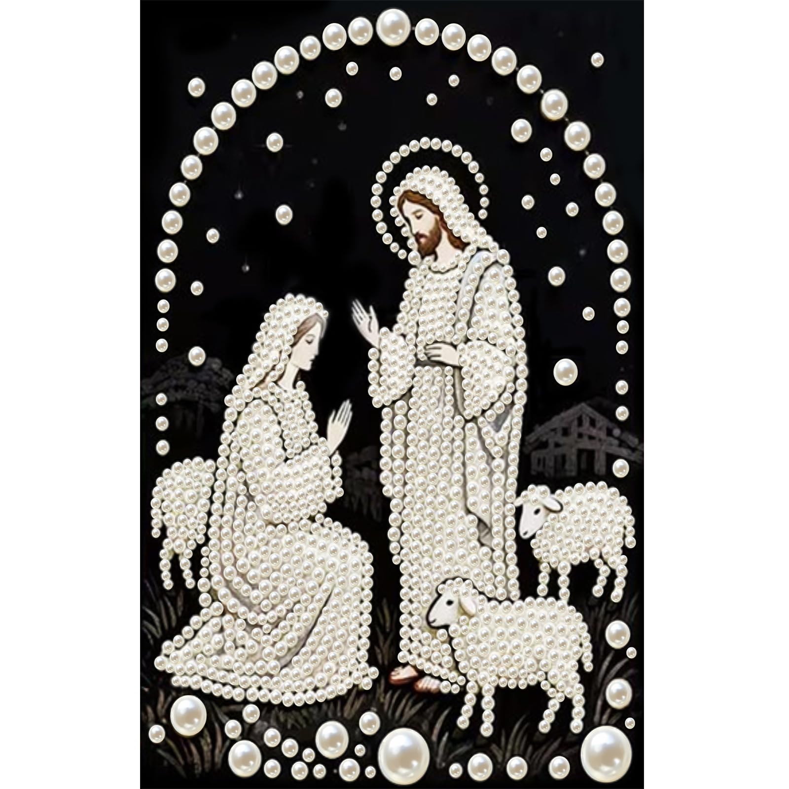 DIY Jesus Pearl Art Kit, 5D Special Shape Diamond Painting for Adults, Religious Wall Art Frame, Christian Mosaic Craft Kit, Christ Pearl Gem Painting Crafts 10X10 Inch (Nativity of Jesus)