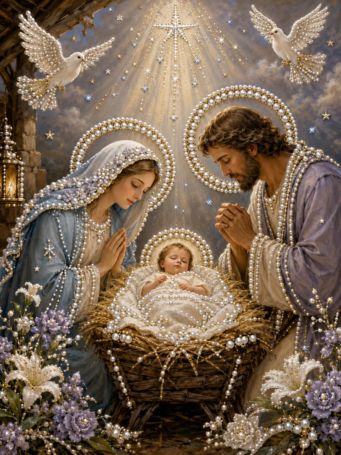 DIY Jesus Pearl Art Kit, 5D Special Shape Diamond Painting for Adults, Religious Wall Art Frame, Christian Mosaic Craft Kit, Christ Pearl Gem Painting Crafts 10X10 Inch (Nativity of Jesus)