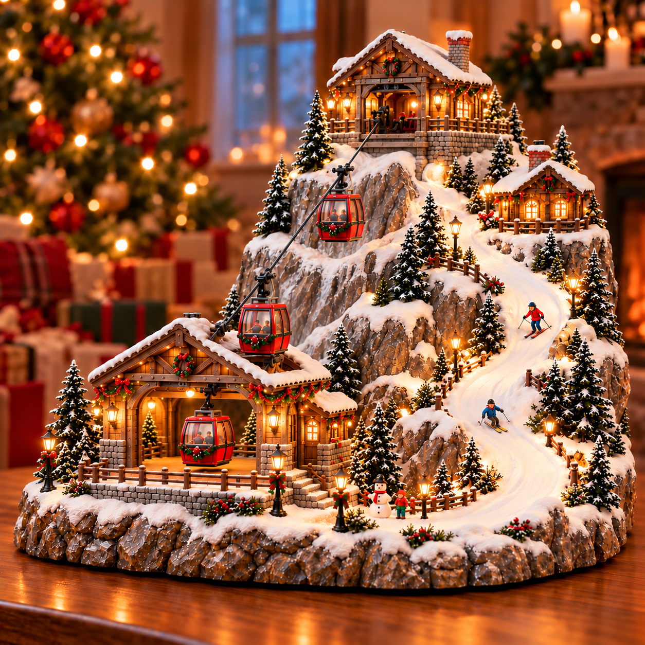 Snowy alpine animated Christmas ski village