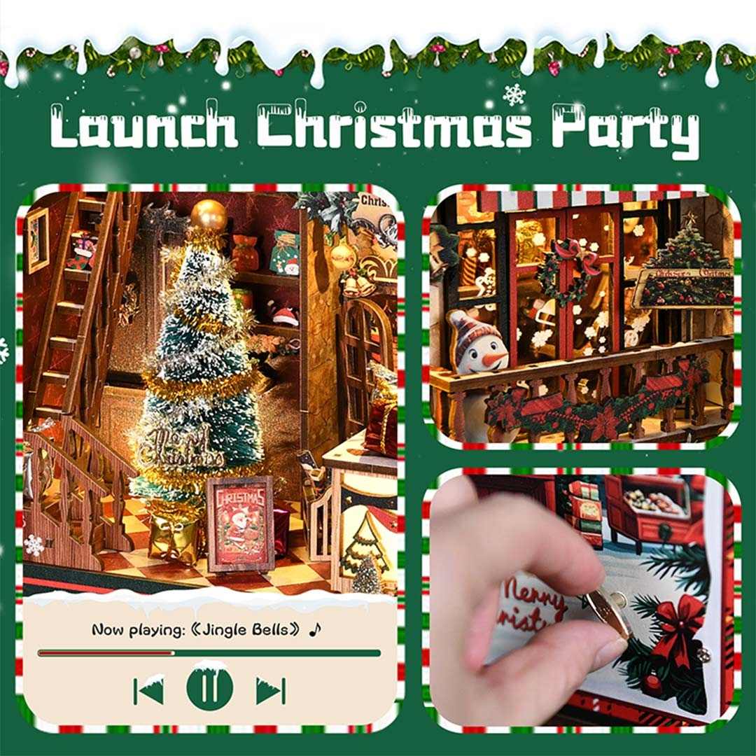 Christmas Shop DIY Book Nook miniature shop counter and holiday decor
