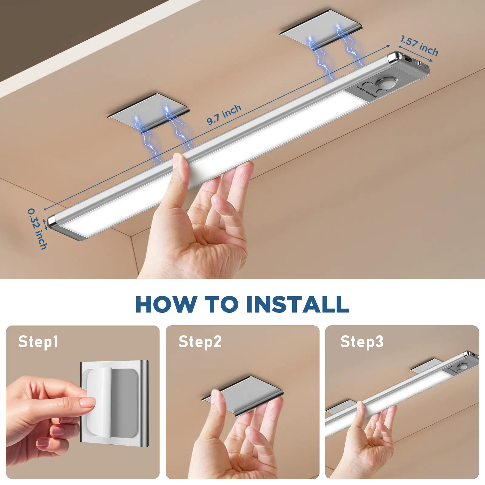 Motion Sensor Under Cabinet Lights - Dimmable & Rechargeable