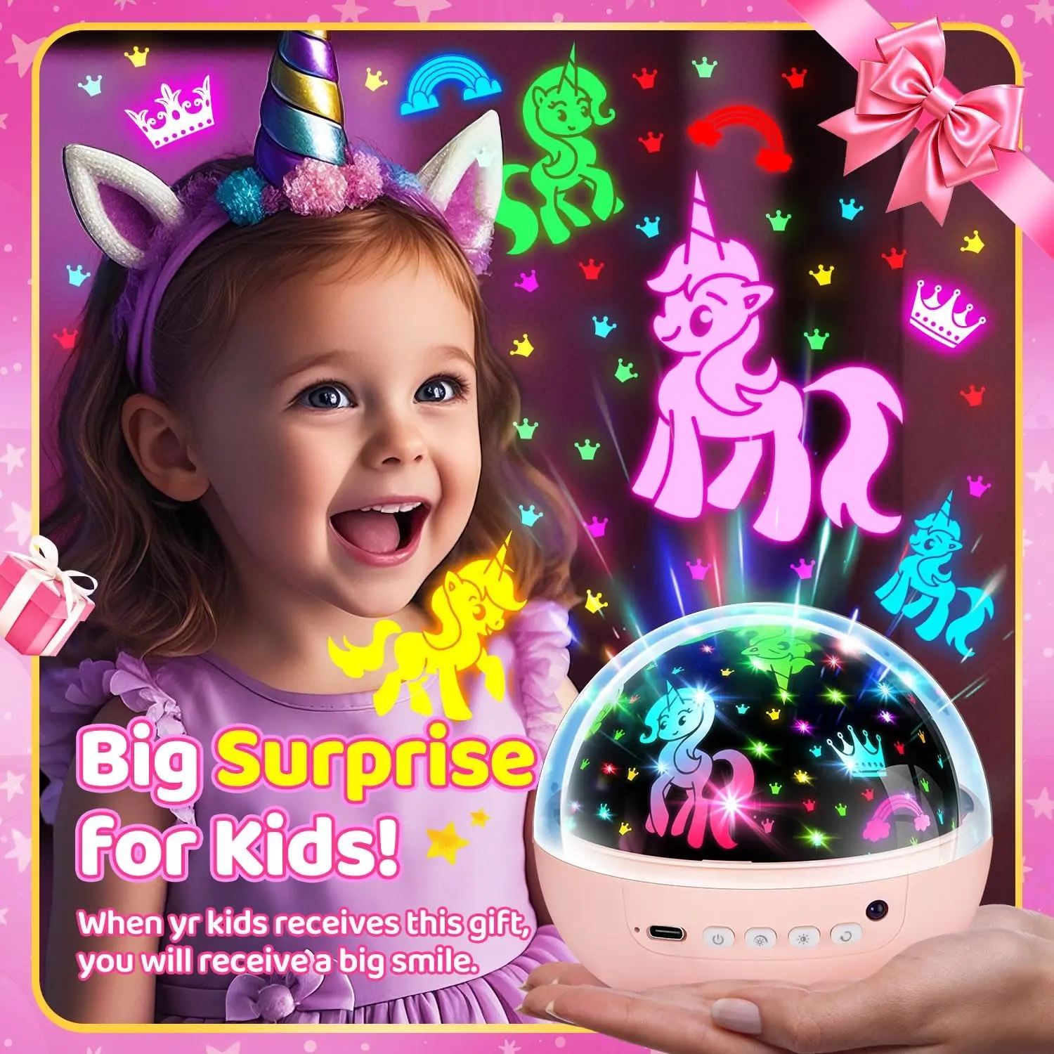 OneFire Kids Night Light Projector with Films & Dimmable Stars