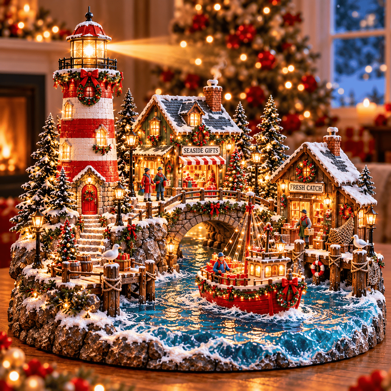 🗼🌊 Christmas Lighthouse Harbor Village