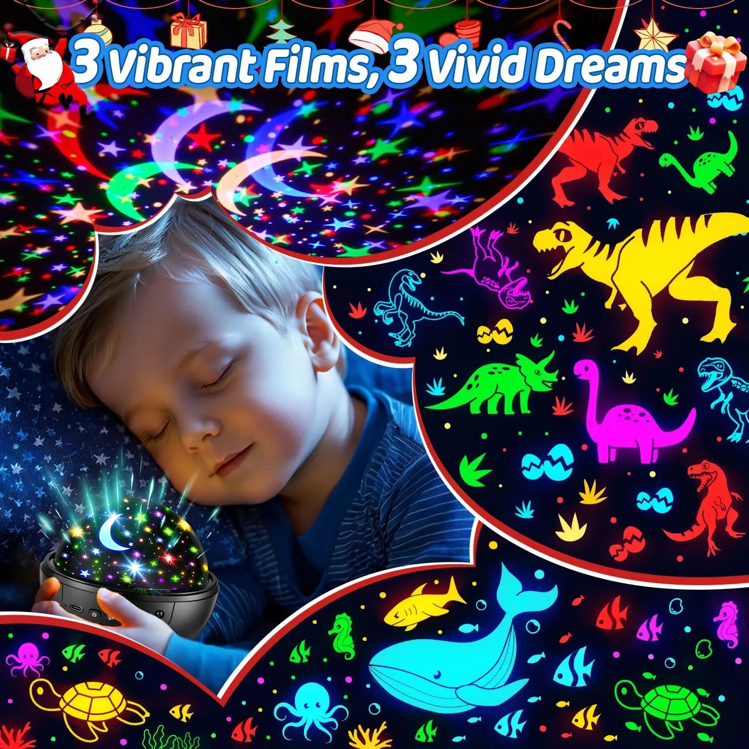 OneFire Kids Night Light Projector with Films & Dimmable Stars
