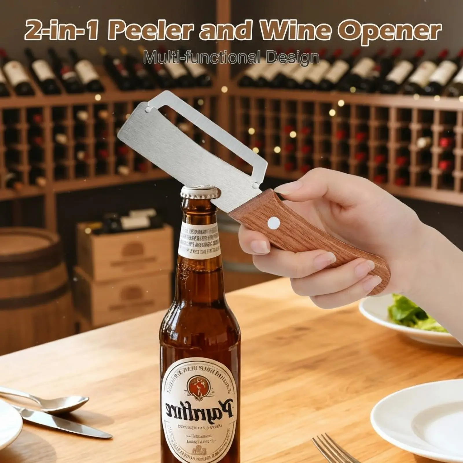 Premium-Grade Fruit & Vegetable Peeler|   Sharp Stainless Steel Blade, Ergonomic Wooden Handle + Built-in Bottle Opener – Ideal for Daily Kitchen Use