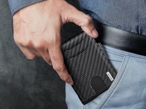 umoven Wallet for Men - Pop Up Case, Cash Slot, and Credit Card Slot - Aluminum Wallet with RFID Blocking, Minimalist Leather Wallet Front Pocket with ID Window, Gift Box
