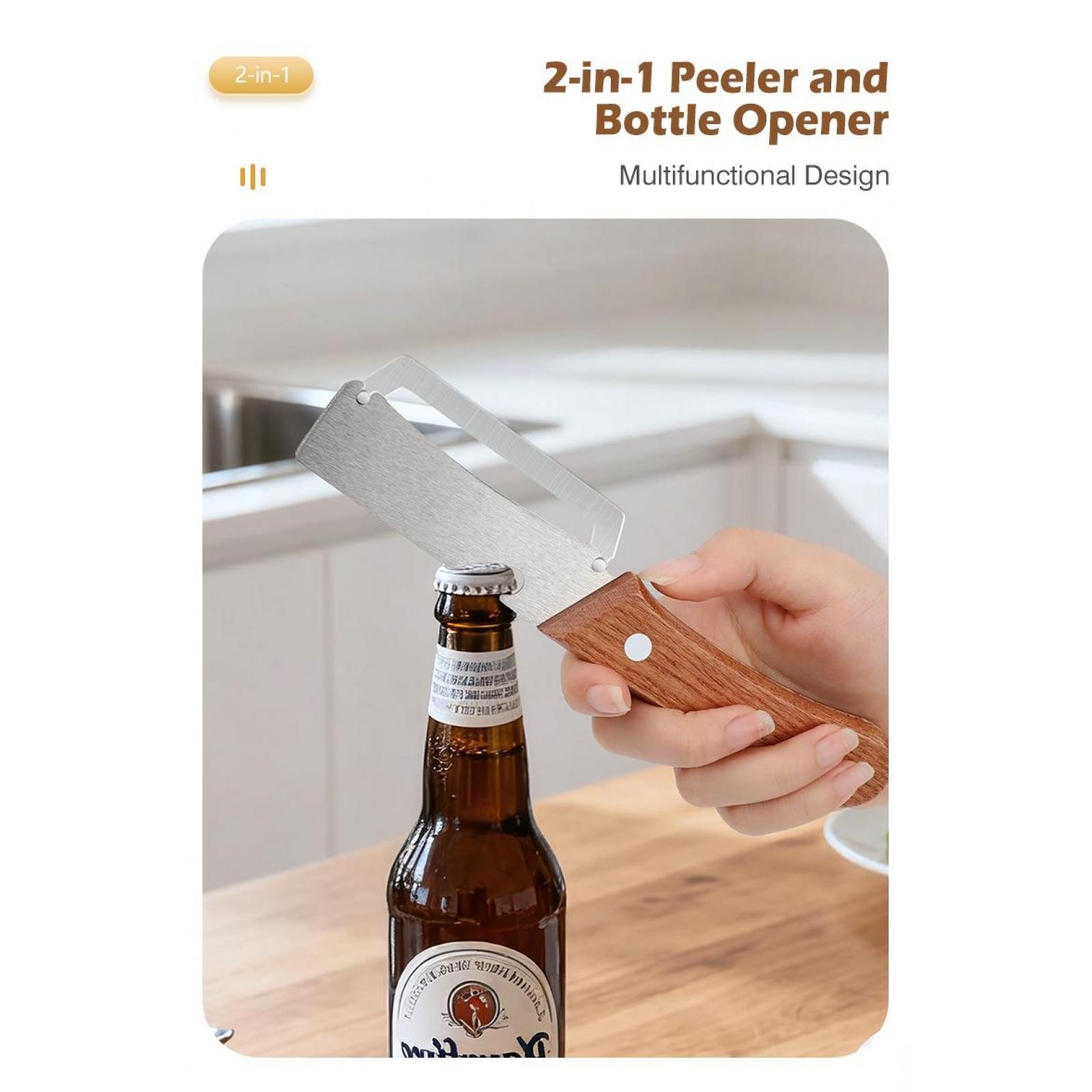 Premium-Grade Fruit & Vegetable Peeler|   Sharp Stainless Steel Blade, Ergonomic Wooden Handle + Built-in Bottle Opener – Ideal for Daily Kitchen Use