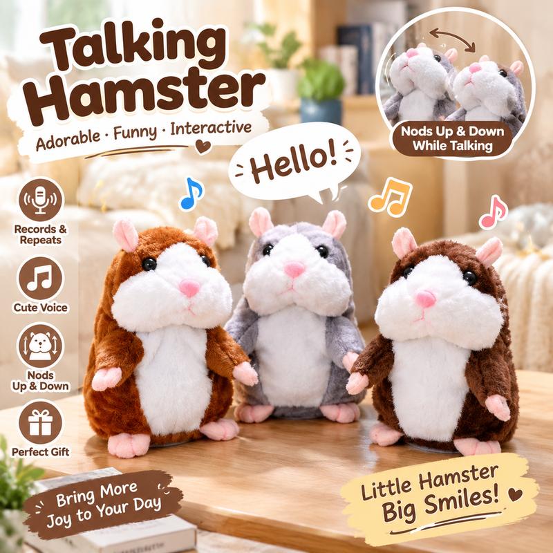🐹 Last Day Special Price ＄19.99! Free Shipping！✨Talking Hamster Plush – repeats whatever you say, auto head-shaking, hilarious fun for kids & adults.🎁