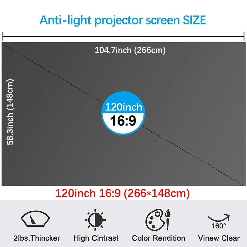 ILEPO 100-Inch 4K UHD Anti-Light Portable Projector Screen