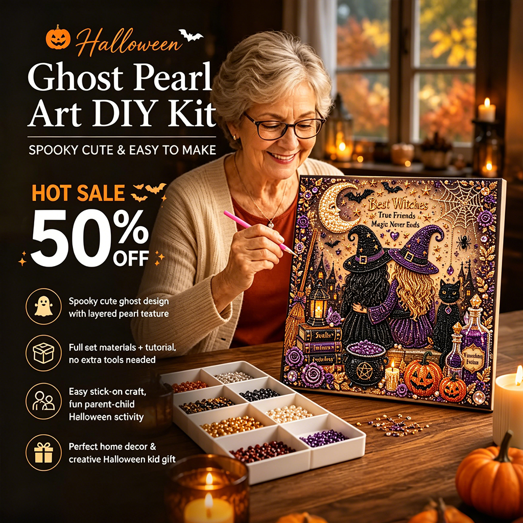  👻✨ Halloween Pearl Art DIY Kit – Turn Tiny Pearls into Spooky-Cute Magic