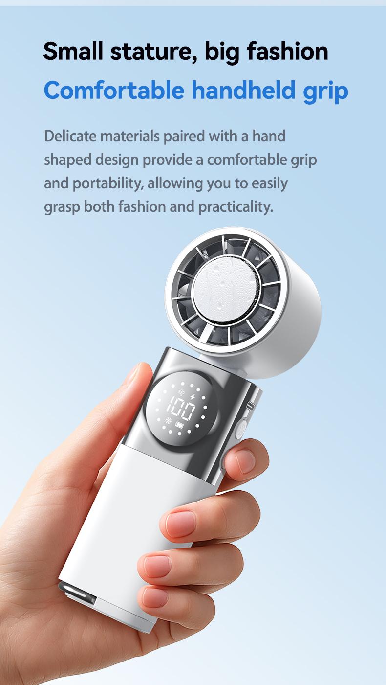 SWEETFULL 7-in-1 Portable Cooling Fan with Emergency Phone Charger Power Bank,Summer Fan(Type-c), Ion Cooling Technology, 100 Speed Turbo Fan with LCD Display, Rechargeable Handheld Fan with Neck Strap for Outdoor Camping Travel Sports