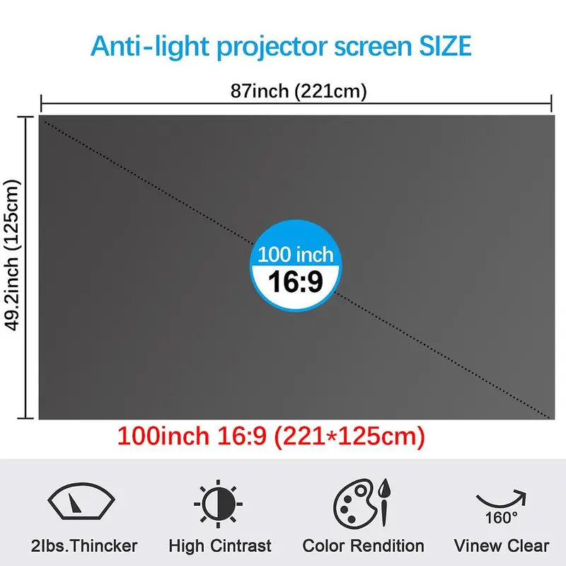 ILEPO 100-Inch 4K UHD Anti-Light Portable Projector Screen