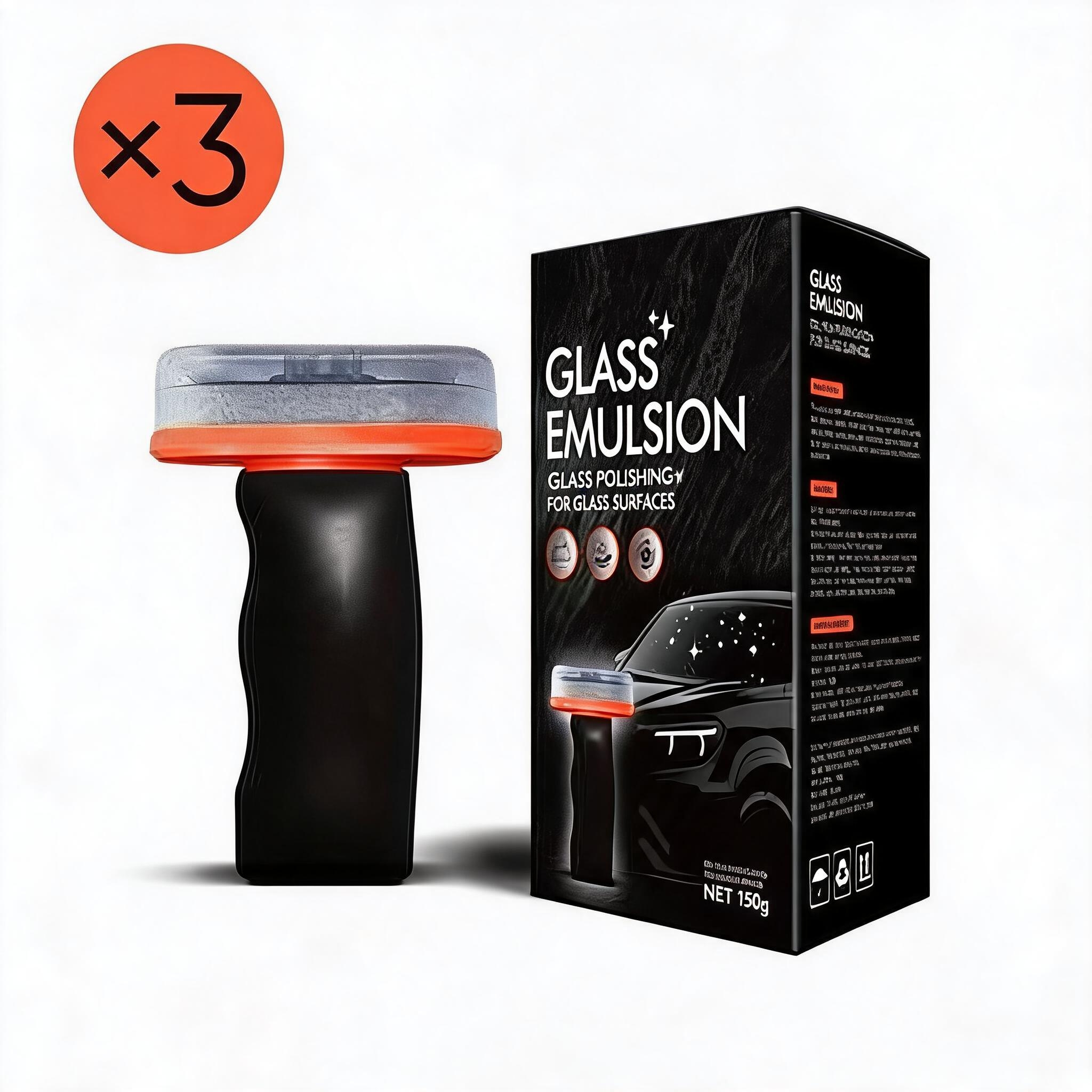 Glass Oil Film Remover for Car Windshield, Handheld Roll-On Glass Emulsion Cleaner with cleaning board, Removes Stubborn Oil Film & Grime for Improved Windshield Clarity for Safe Driving(3.5oz) (1PCS)