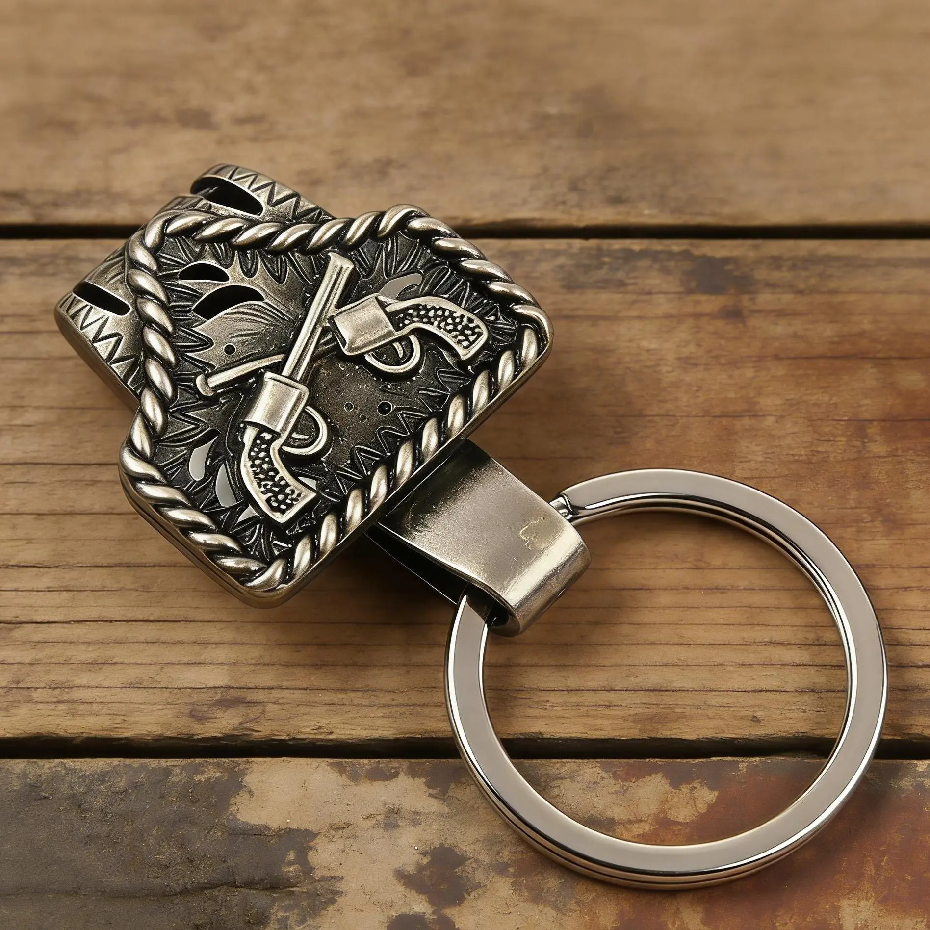 Handmade Cow Tag Belt Key Holder with Copper Initial