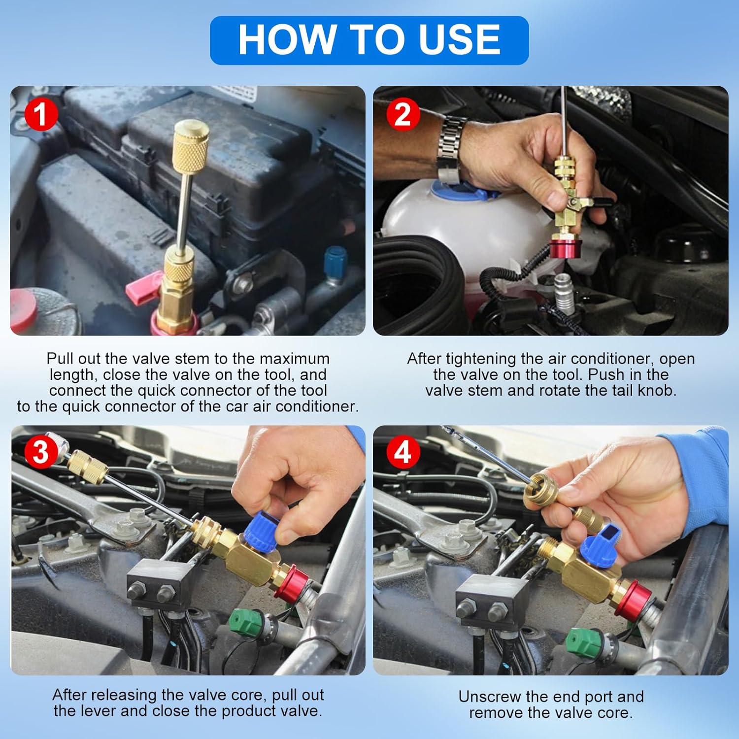 GJANSH R134A Valve Core Remover Installer, High Low Pressure AC Valve Core Tool Kit for R134A Refrigerant System