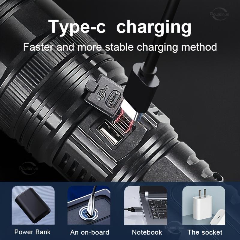 Hoodink 2-in-1 Strong Flashlight (Power Bank), Digital display of power, Rechargeable, Zoomable, Waterproof, Adjustable Brightness Flash Light for Outdoor, Emergency, Camping Accessories，Fishing Garden Lighting Night security Garage Lighting