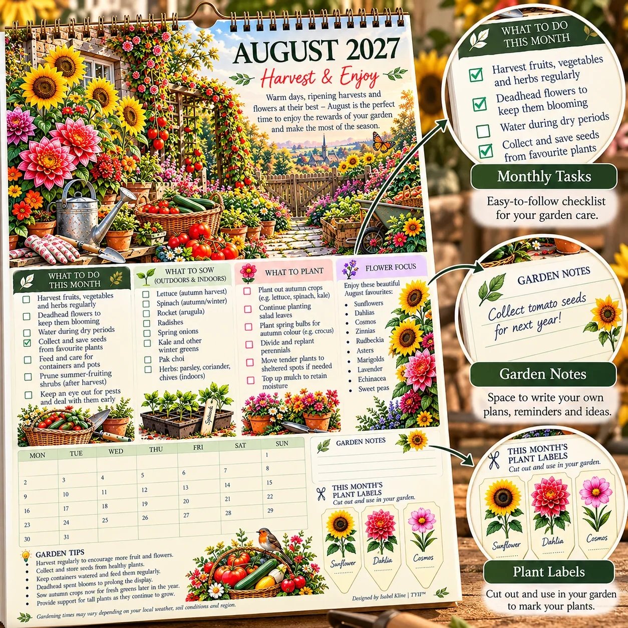 🌿2027 Four Seasons Gardening Calendar & Monthly Planner | Planting Guide, Garden Tasks & Plant Labels🌱