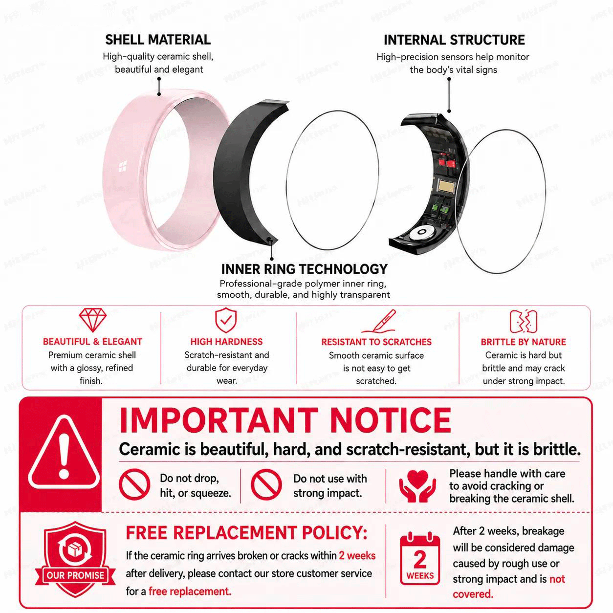  Pink Ceramic Smart Ring for Women, Fitness & Sleep Tracker, Heart Rate & Stress Monitor, Cycle Tracking, IP68 Waterproof, 3–5 Day Battery, iOS & Android, Charging Case#Summervibes#SummerWins#DealsForYouDays