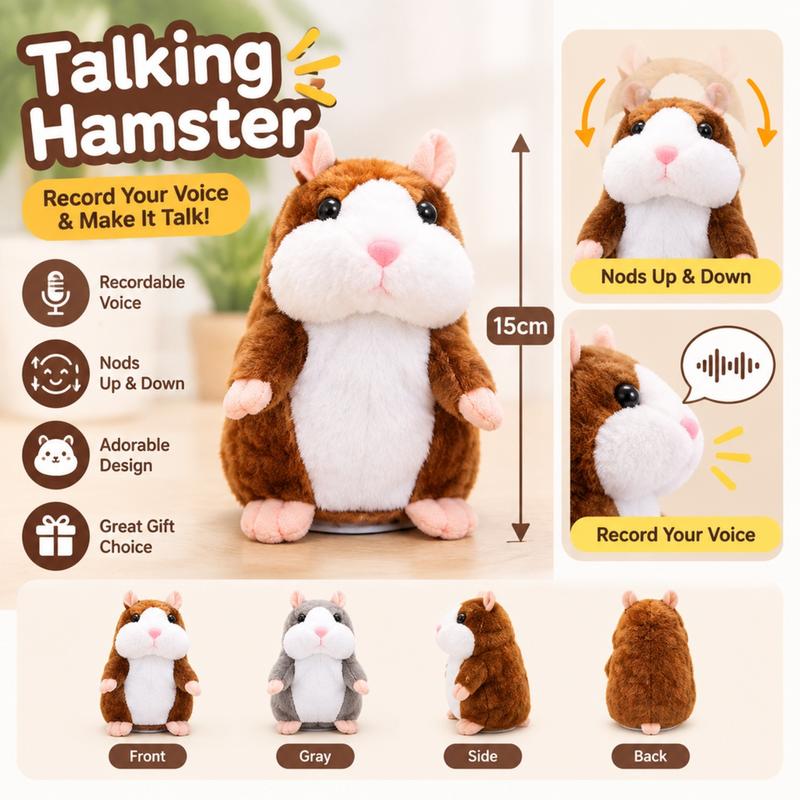 🐹 Last Day Special Price ＄19.99! Free Shipping！✨Talking Hamster Plush – repeats whatever you say, auto head-shaking, hilarious fun for kids & adults.🎁