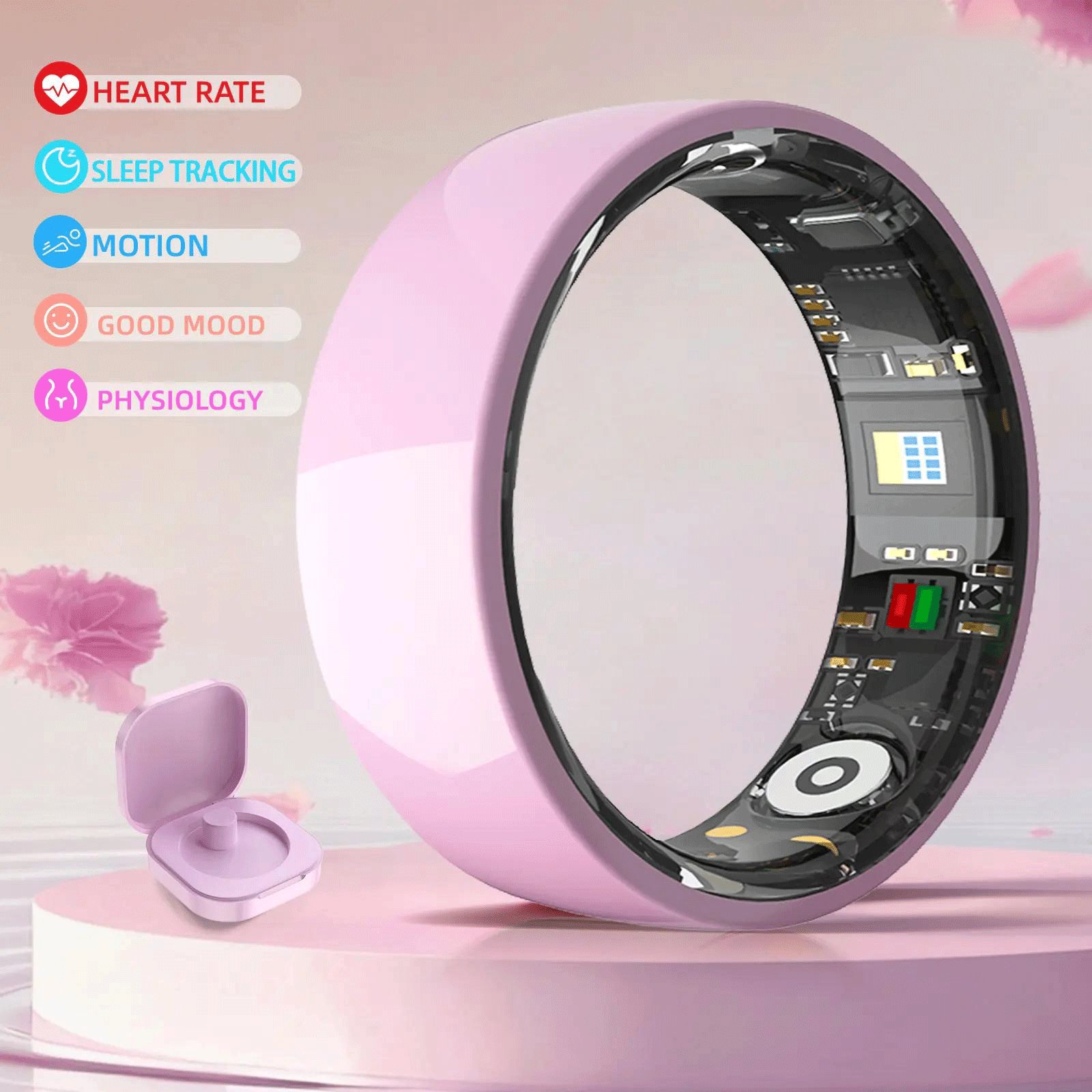  Pink Ceramic Smart Ring for Women, Fitness & Sleep Tracker, Heart Rate & Stress Monitor, Cycle Tracking, IP68 Waterproof, 3–5 Day Battery, iOS & Android, Charging Case#Summervibes#SummerWins#DealsForYouDays
