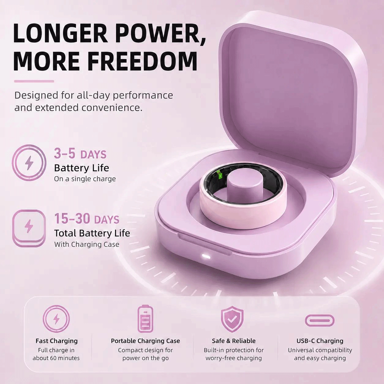  Pink Ceramic Smart Ring for Women, Fitness & Sleep Tracker, Heart Rate & Stress Monitor, Cycle Tracking, IP68 Waterproof, 3–5 Day Battery, iOS & Android, Charging Case#Summervibes#SummerWins#DealsForYouDays