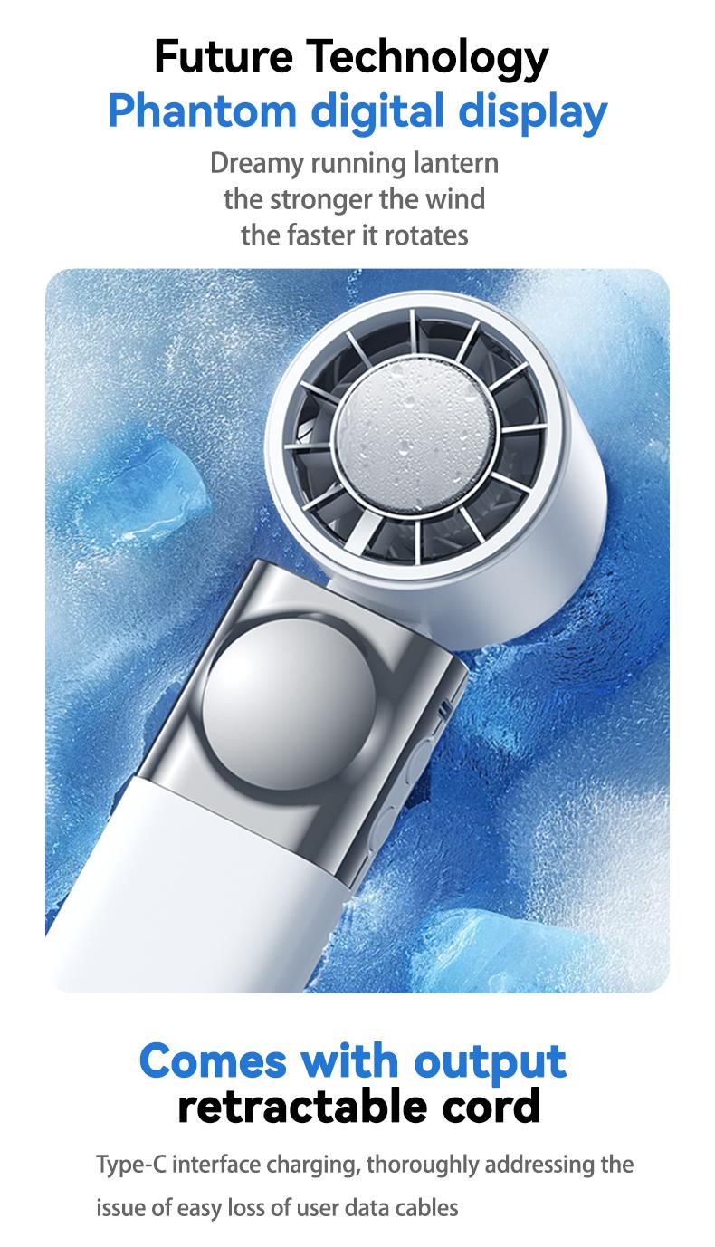 SWEETFULL 7-in-1 Portable Cooling Fan with Emergency Phone Charger Power Bank,Summer Fan(Type-c), Ion Cooling Technology, 100 Speed Turbo Fan with LCD Display, Rechargeable Handheld Fan with Neck Strap for Outdoor Camping Travel Sports