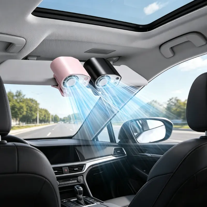 【Father's Day Gift】Joytutus Car Clip-On Fan, Car Accessories, Portable Fan with LED Display, 360° Rotation, 100-Speed Stepless Adjustment, USB-Rechargeable Charging Button , Cars Accessories
