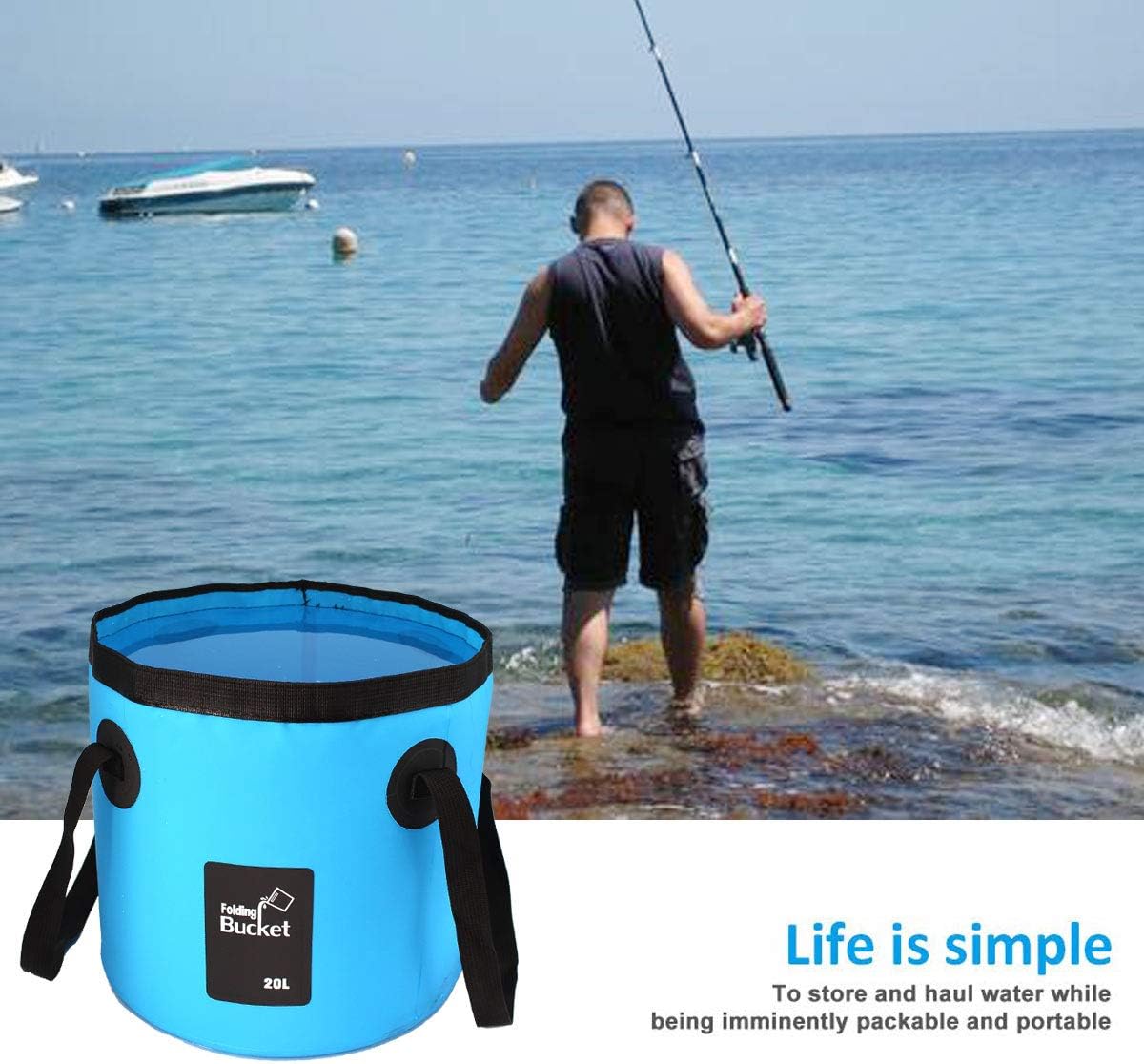 Collapsible Bucket, Camping Water Storage Container 5 Gallon(20L) Portable Folding Wash Basin for Traveling Hiking Fishing Boating Gardening