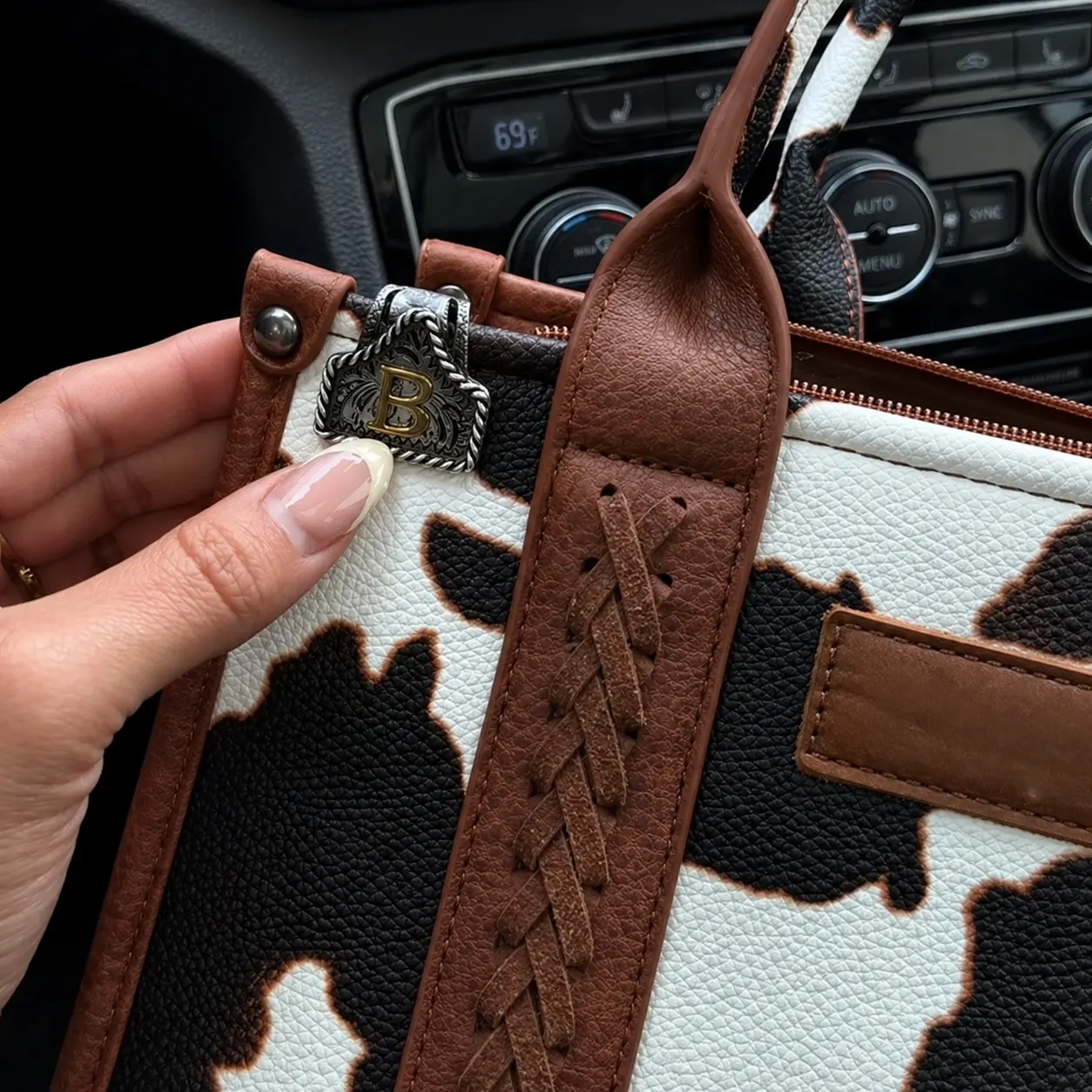 Handmade Cow Tag Belt Key Holder with Copper Initial