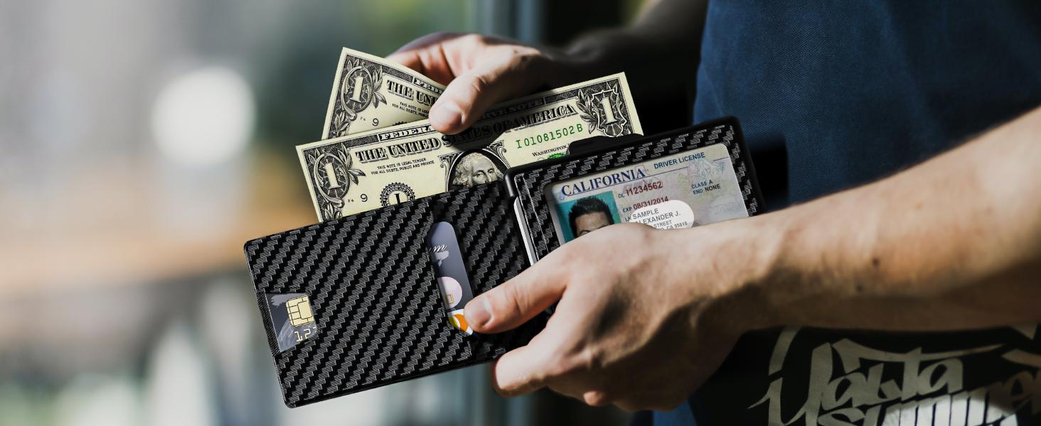 umoven Wallet for Men - Pop Up Case, Cash Slot, and Credit Card Slot - Aluminum Wallet with RFID Blocking, Minimalist Leather Wallet Front Pocket with ID Window, Gift Box