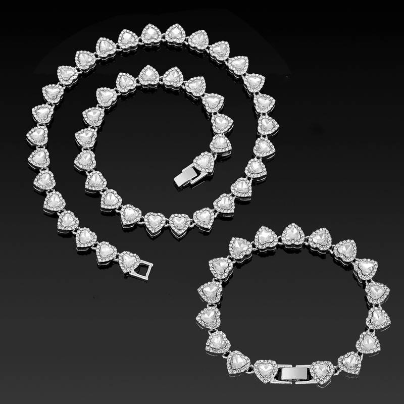 2pcs Set Heart Shaped Cuban Chain Necklace Set for &,Hip Hop Style Choker Set,Luxurious Jewelry Set for Valentine's Day Gifts, Birthday,Everyday & Party Wear, for Teenager 2pcs Set Heart Shaped Cuban Chain Necklace Set for &,Hip Hop Style Choker Set,Luxurious Jewelry Set for Valentine's Day Gifts, Birthday,Everyday & Party Wear, for Teenager