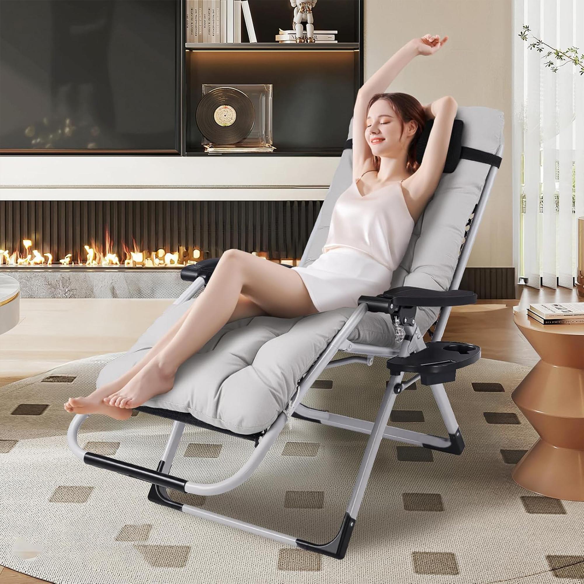 【Deals for You Days】Zero Gravity Reclining Chair - 440LB Capacity with Cup Holder & Removable Cushion, Lockable 90-170&deg; Adjustable for Patio/Camping/Indoor Foldable & Portable