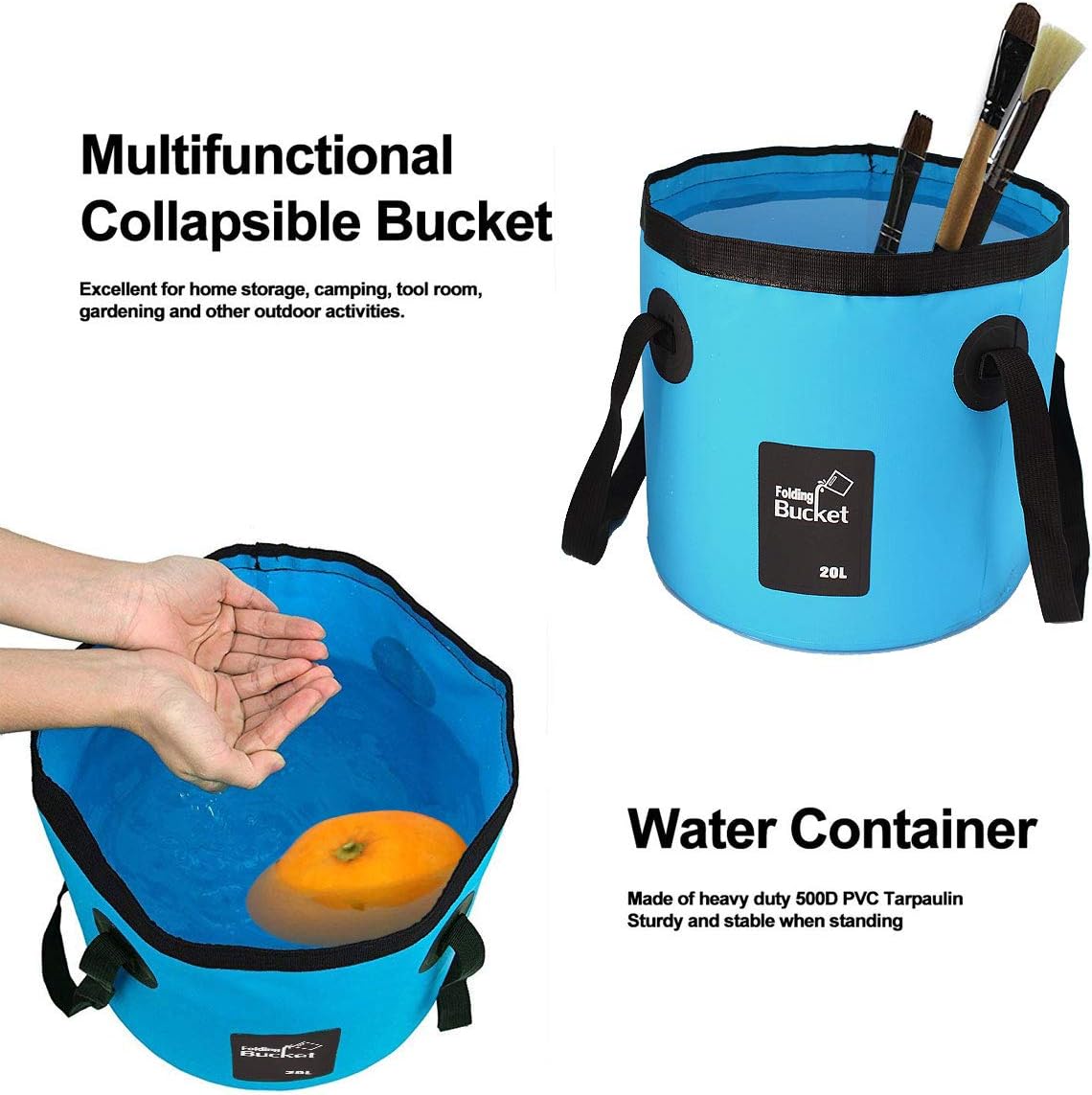 Collapsible Bucket, Camping Water Storage Container 5 Gallon(20L) Portable Folding Wash Basin for Traveling Hiking Fishing Boating Gardening