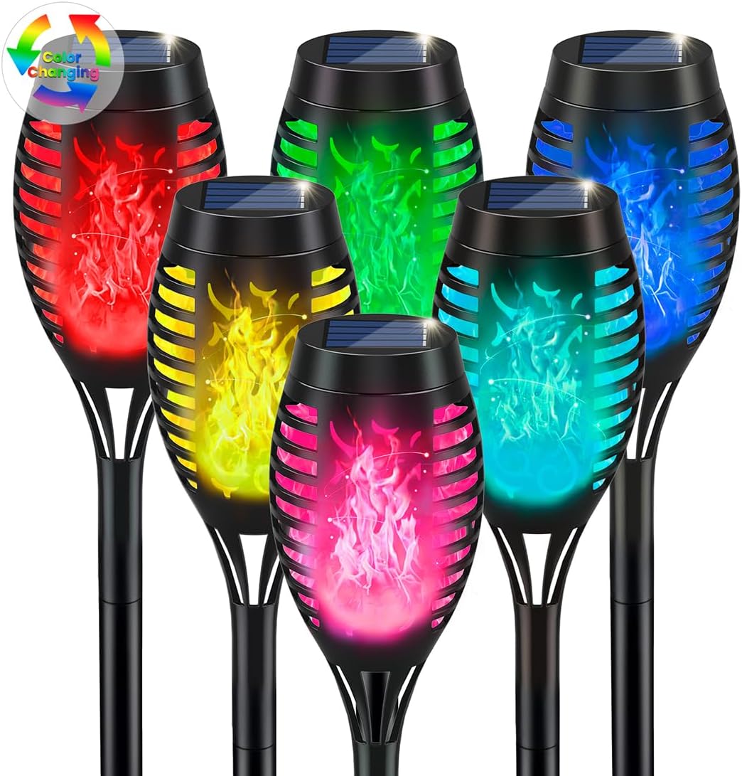 IkeeRuic Solar Torch Light with Flickering Flame for Halloween Decorations | Solar Lights Outdoor for Halloween Decor, Waterproof Solar Garden Lights, Flame Torches for Outside Garden Patio Pathway Yard