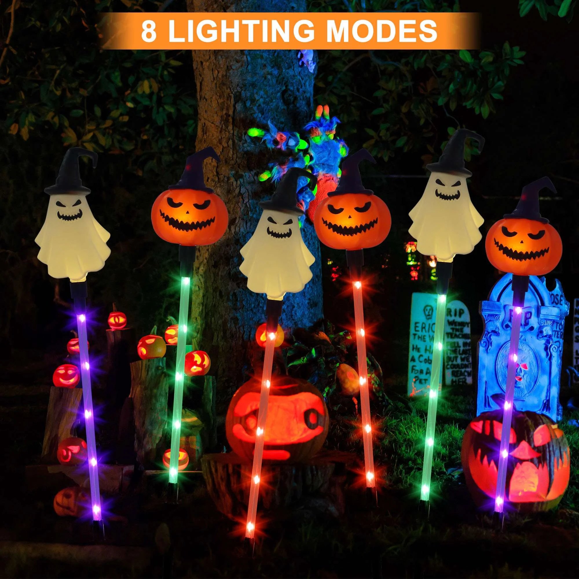 🔥Hot Sale 49% OFF🔥6 Pack Solar LED Pumpkin Ghost Lights Outdoor