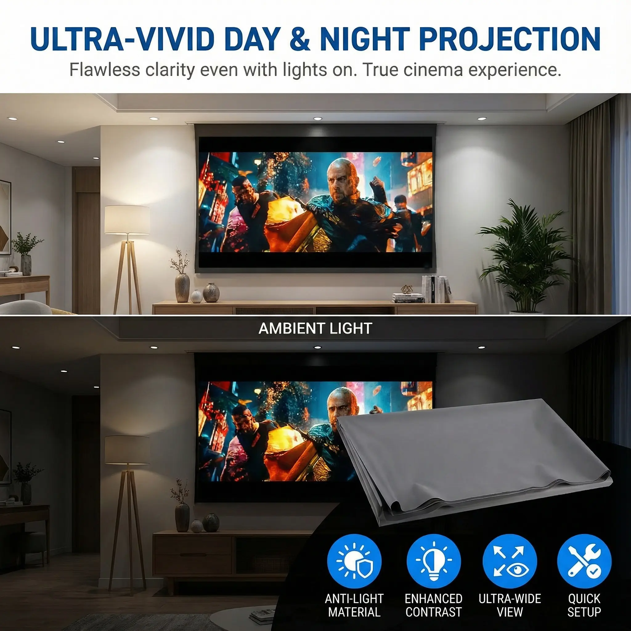 ILEPO 100-Inch 4K UHD Anti-Light Portable Projector Screen
