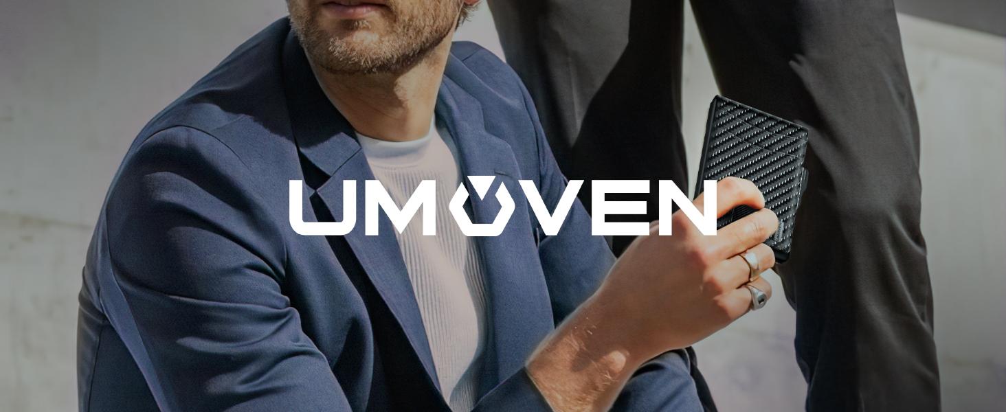 umoven Wallet for Men - Pop Up Case, Cash Slot, and Credit Card Slot - Aluminum Wallet with RFID Blocking, Minimalist Leather Wallet Front Pocket with ID Window, Gift Box