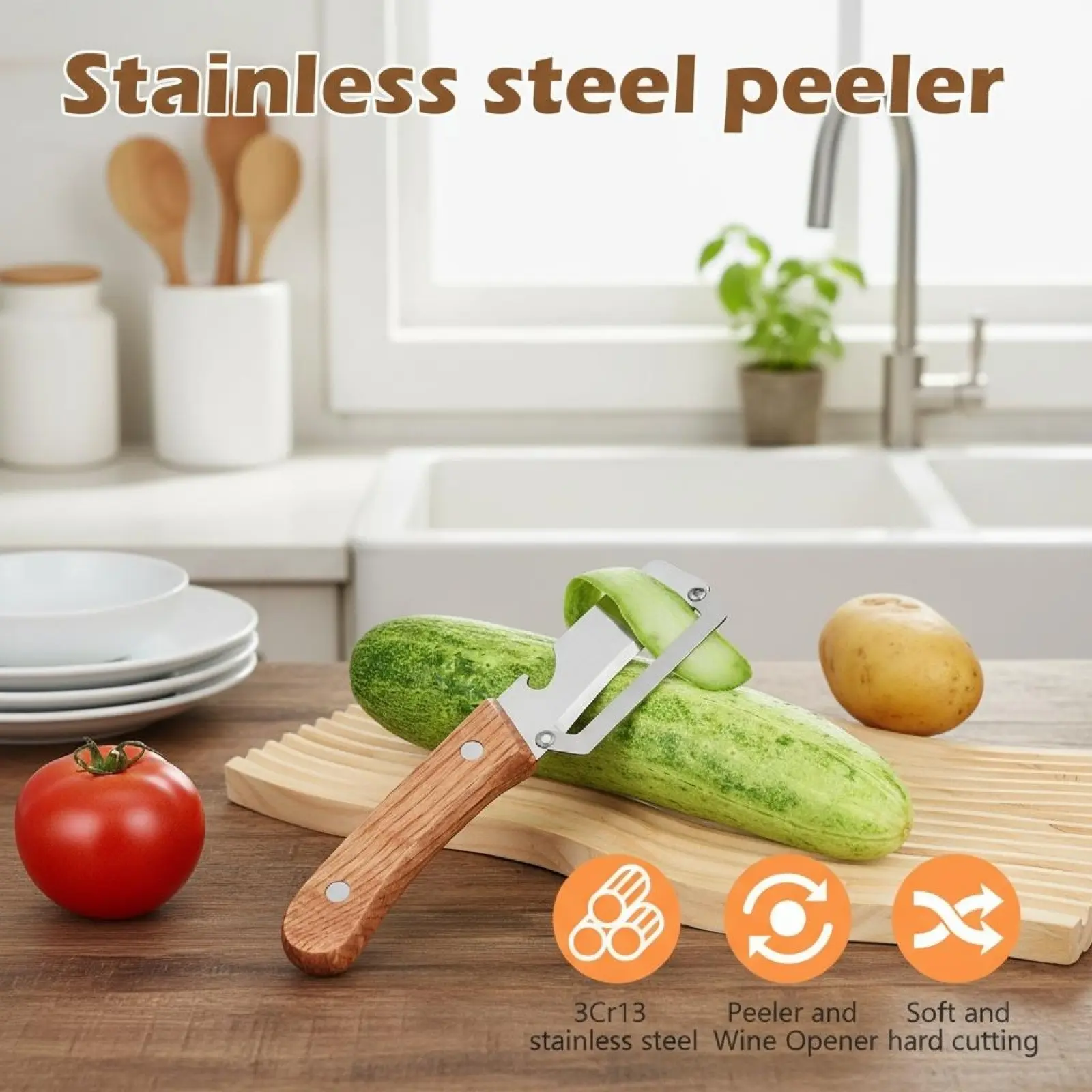 Premium-Grade Fruit & Vegetable Peeler|   Sharp Stainless Steel Blade, Ergonomic Wooden Handle + Built-in Bottle Opener – Ideal for Daily Kitchen Use