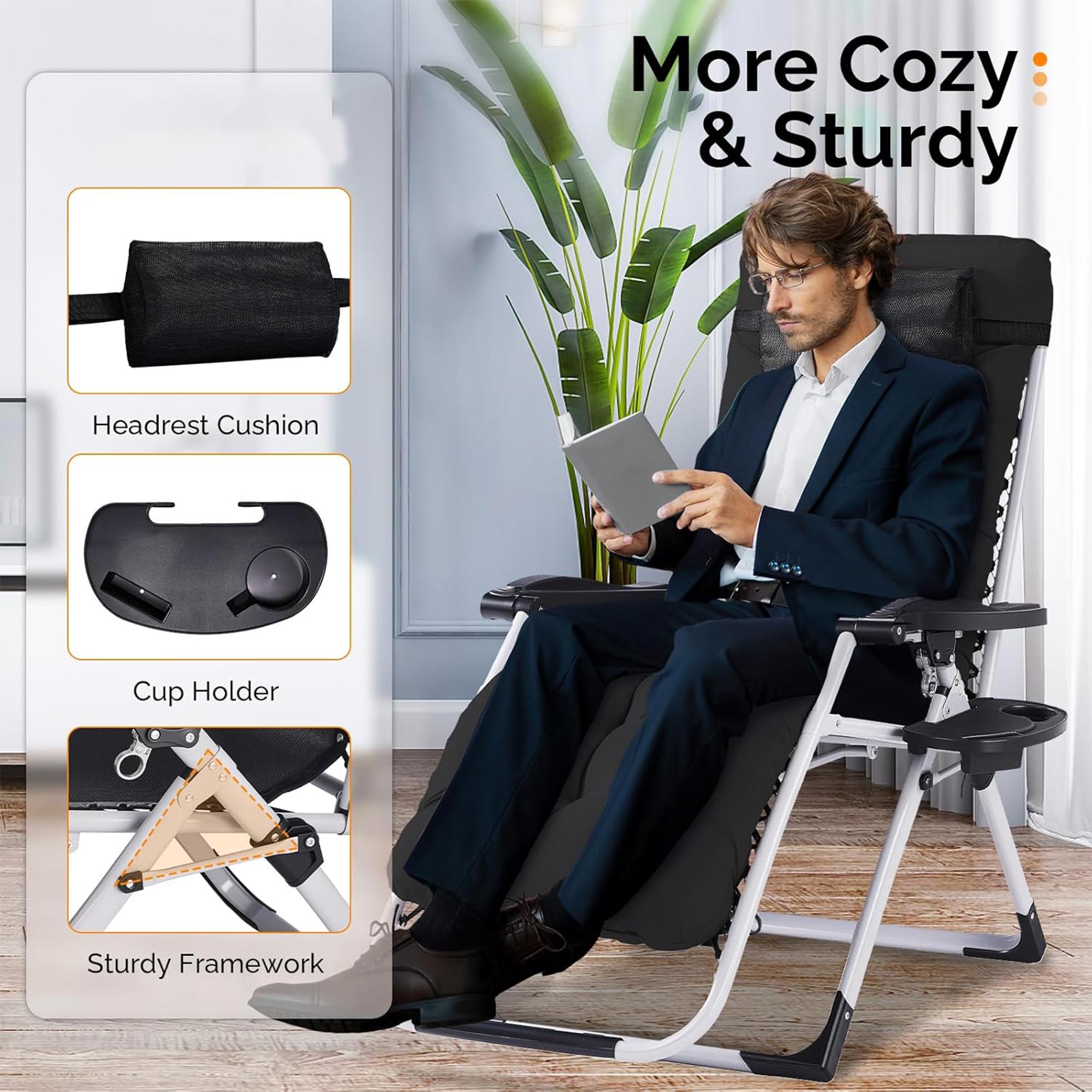 【Deals for You Days】Zero Gravity Reclining Chair - 440LB Capacity with Cup Holder & Removable Cushion, Lockable 90-170&deg; Adjustable for Patio/Camping/Indoor Foldable & Portable