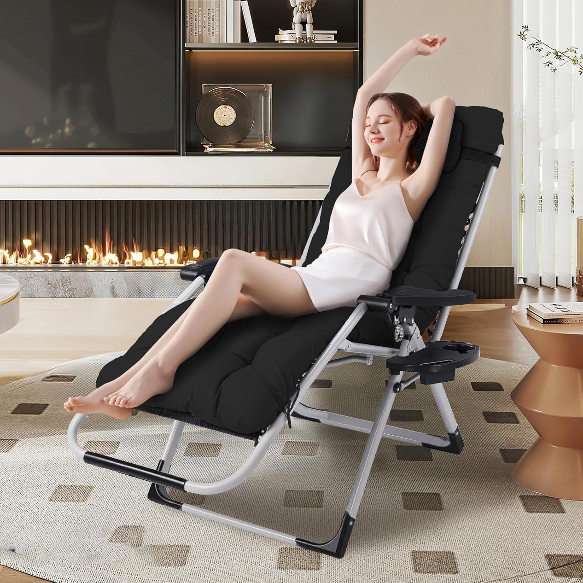 【Deals for You Days】Zero Gravity Reclining Chair - 440LB Capacity with Cup Holder & Removable Cushion, Lockable 90-170&deg; Adjustable for Patio/Camping/Indoor Foldable & Portable