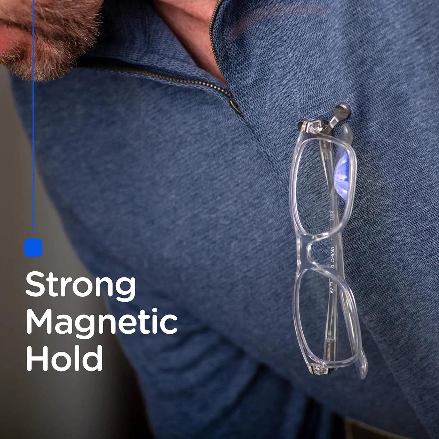 Magnetic Glasses Holder - Premium Strength Magnetic Hold - Fits All Frames - Lifetime Warranty - Made in USA - Secures and Protects Readers, Sunglasses, Blue Light Glasses, or Safety Glasses